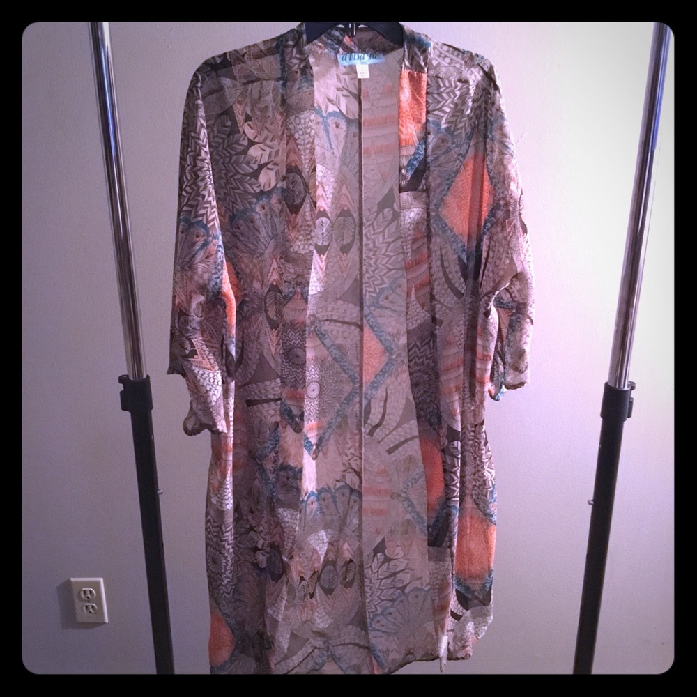 Long Sheer Print Duster/Kimono